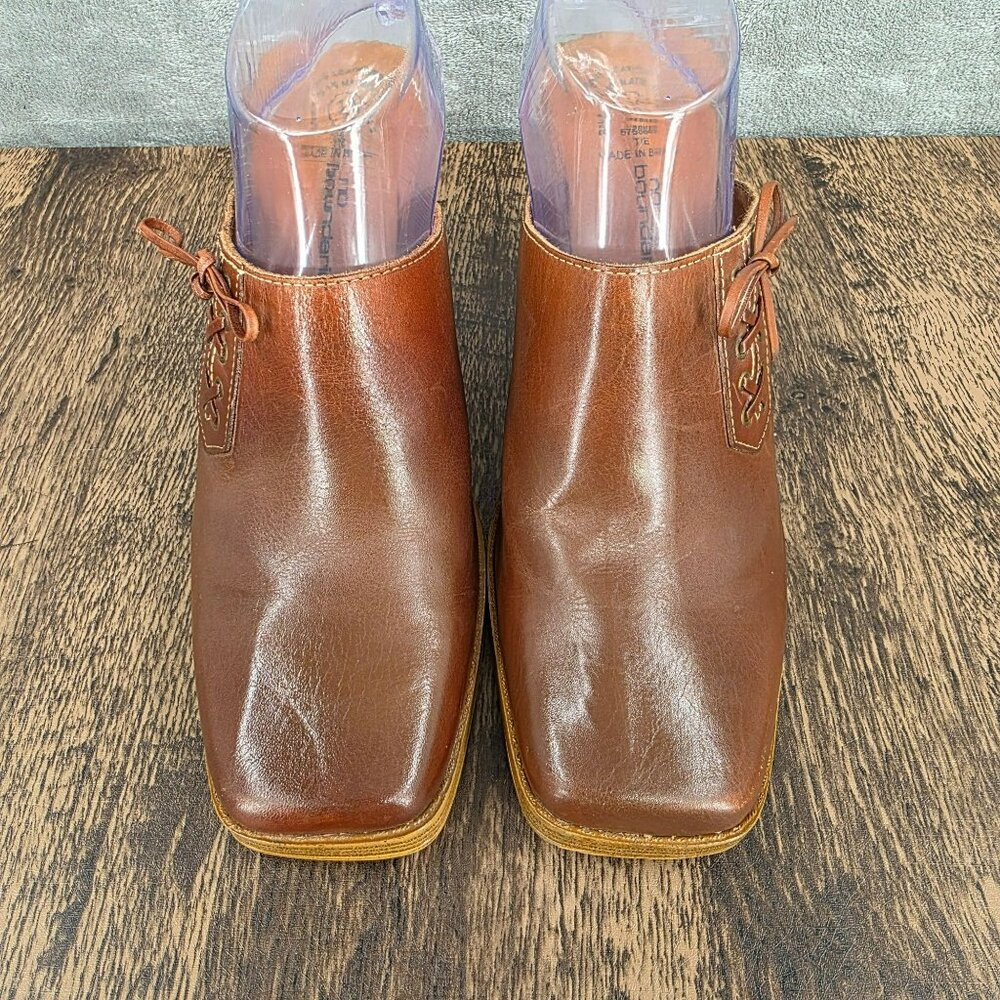 No Boundaries Vintage Mules Clogs Heels 10 Brown Square Toe Leather Y2K Side Tie - Picture 4 of 15